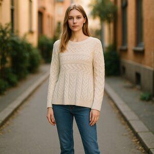 POLO RALPH LAUREN SZ XL Cable Knit Cotton/Linen Blend Sweater in Ivory